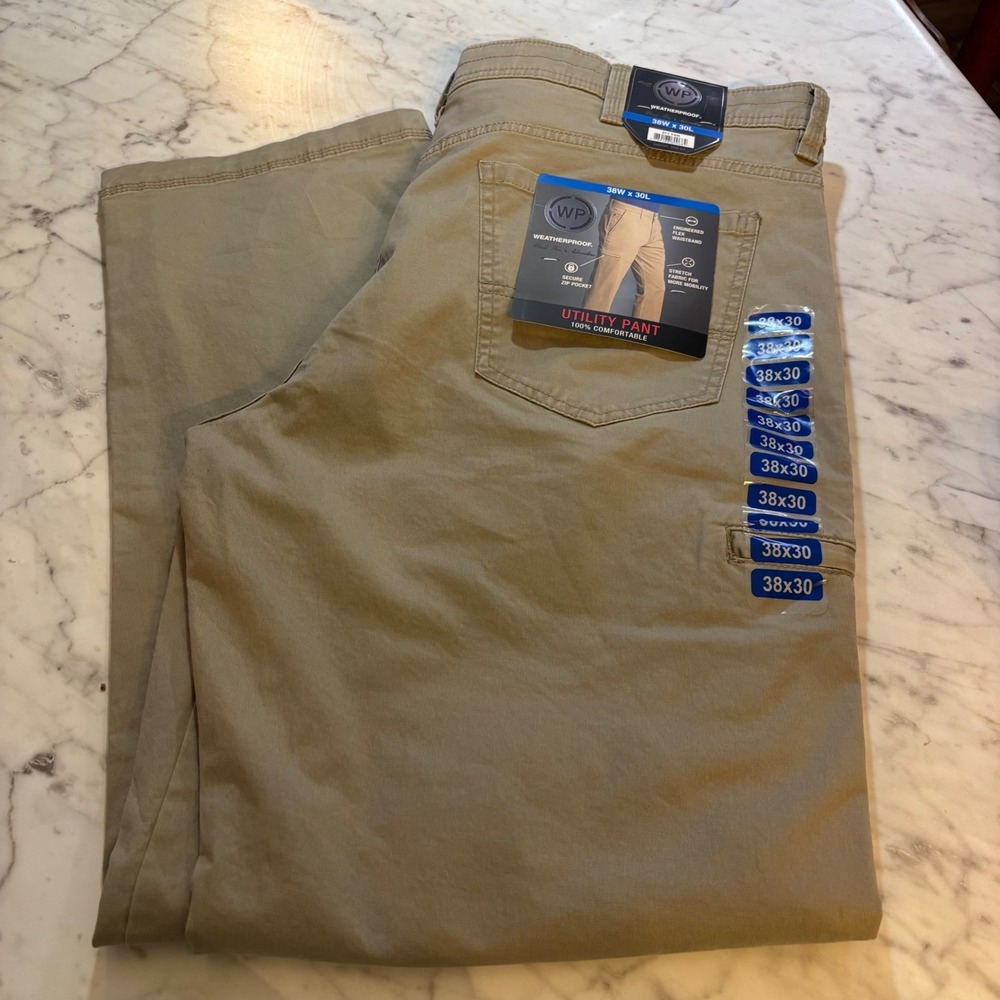 NEW‎ Weatherproof Mens Utility Pant Tan Stretch Flex Waistband 38x30 W9F501SC
